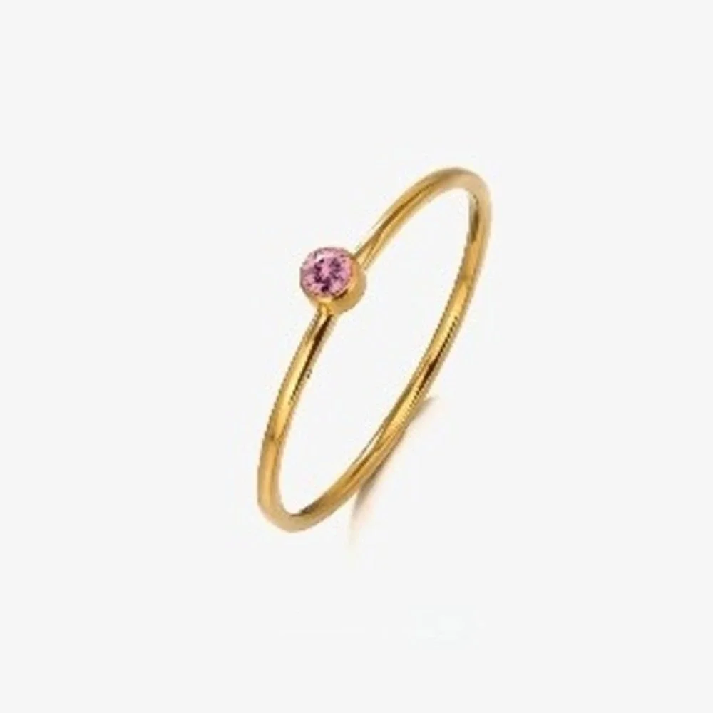 18K Gold Plated Stainless Steel Stackable Ring Pink October Stone Size 7